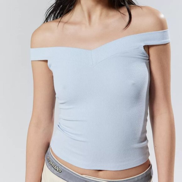NWT UO Silence + Noise Veronica Off The Shoulder Blue Grey Tank Top - Picture 6 of 6